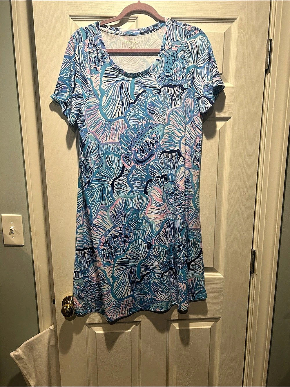 Lilly Pulitzer T-Shirt Dress Floral Blue & Pink XL